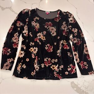 Vince Camuto Floral Velvet Puff Sleeve Blouse Top Women XL Dark Fairy Whimsigoth